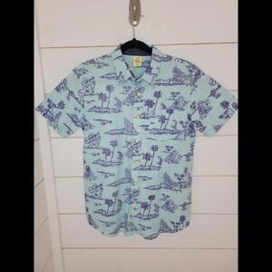 RUSTIC BLUE small blue short sleeve button down cotton shirt